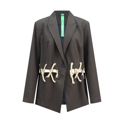 Cut-Out Corded Blazer – Upcycled Check with Modern Twist