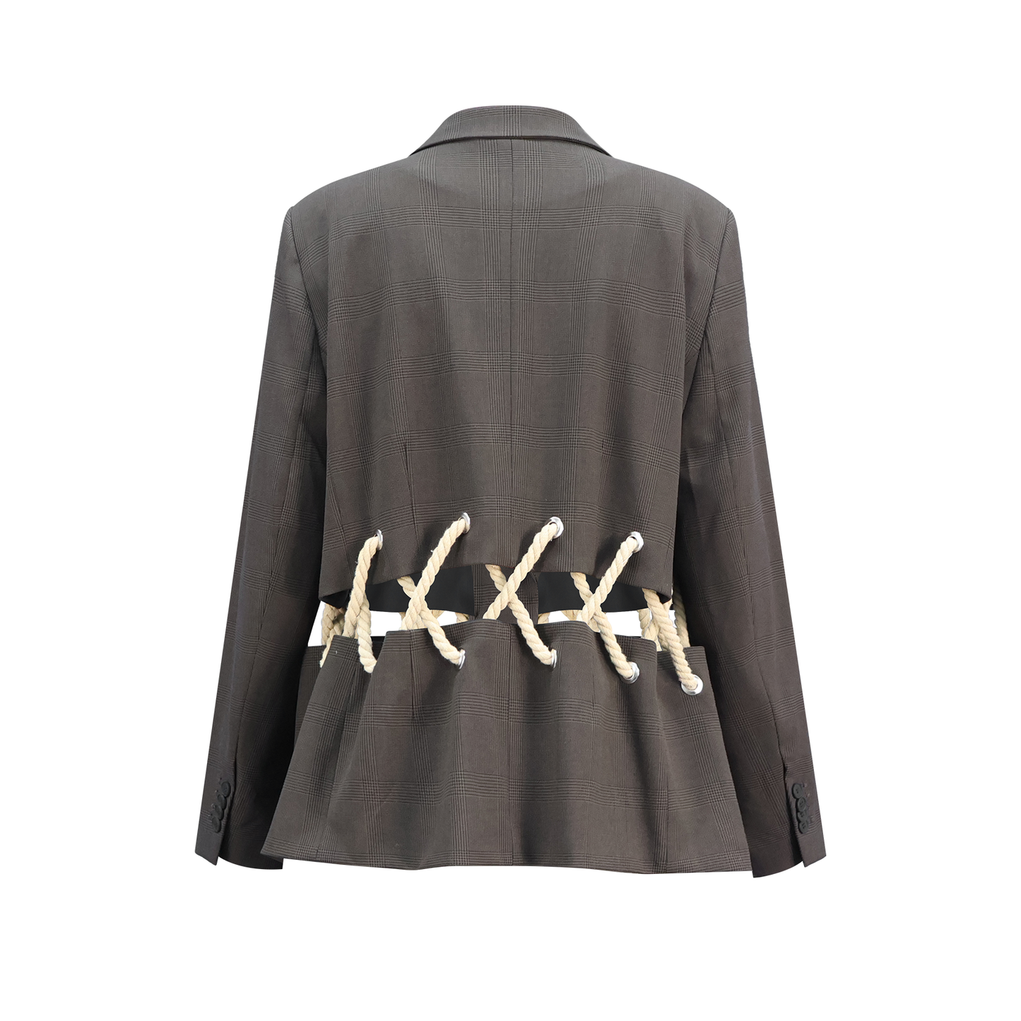 Cut-Out Corded Blazer – Upcycled Check with Modern Twist