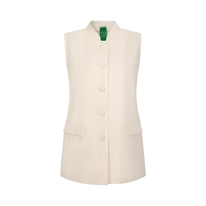 Upcycled White Stand-Collar Vest – Minimalist Oriental Chic