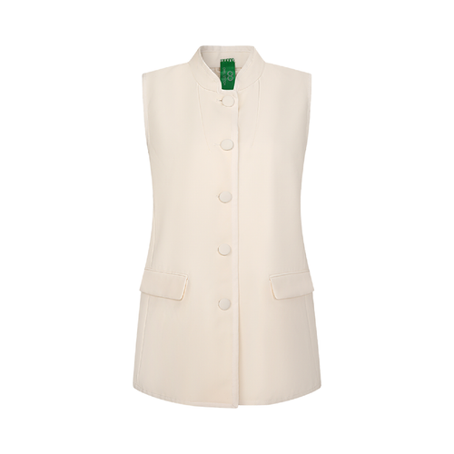 Upcycled White Stand-Collar Vest – Minimalist Oriental Chic