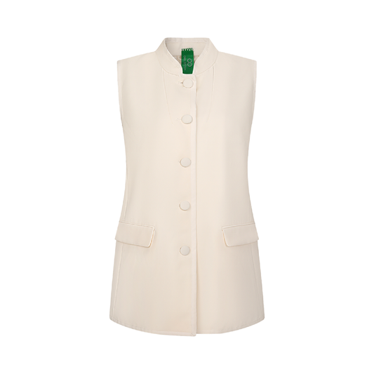 Upcycled White Stand-Collar Vest – Minimalist Oriental Chic