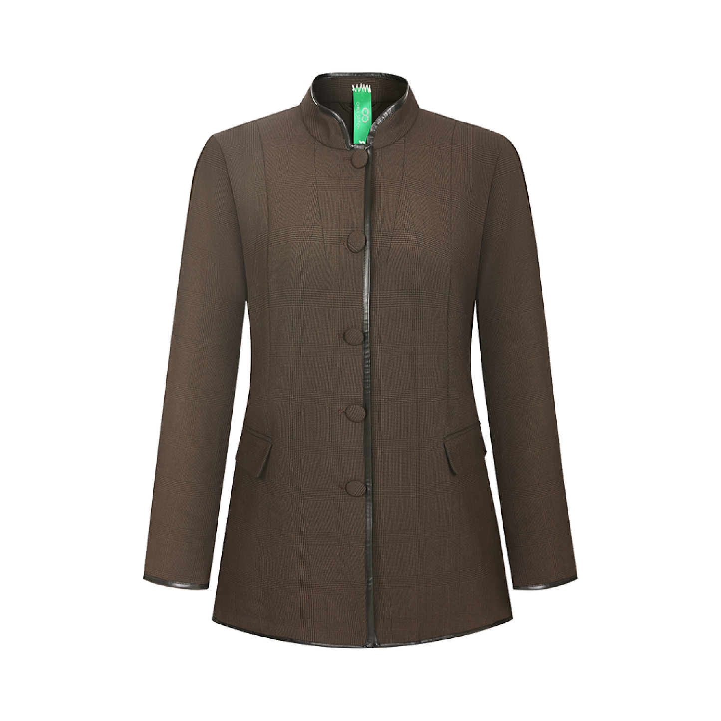 Upcycled Brown Stand-Collar Jacket – Plaid Meets Punk Edge