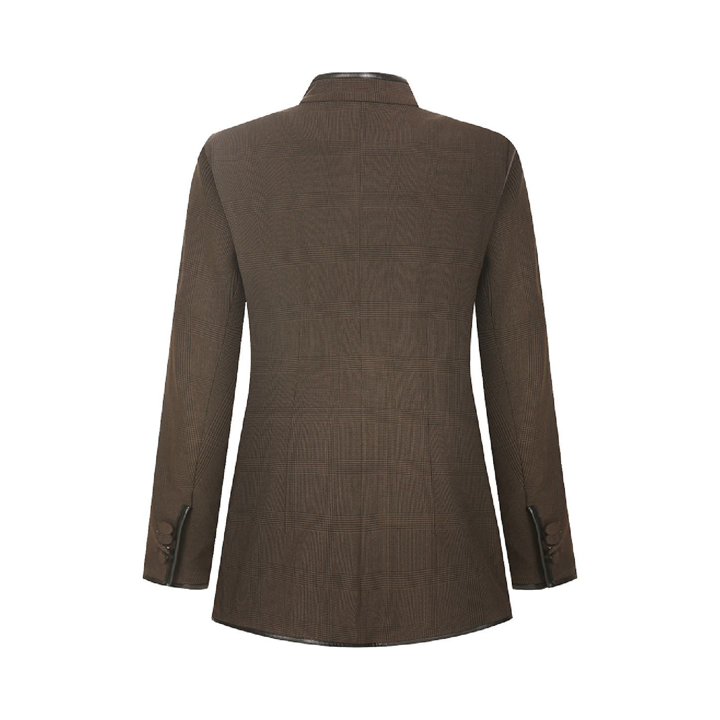 Upcycled Brown Stand-Collar Jacket – Plaid Meets Punk Edge