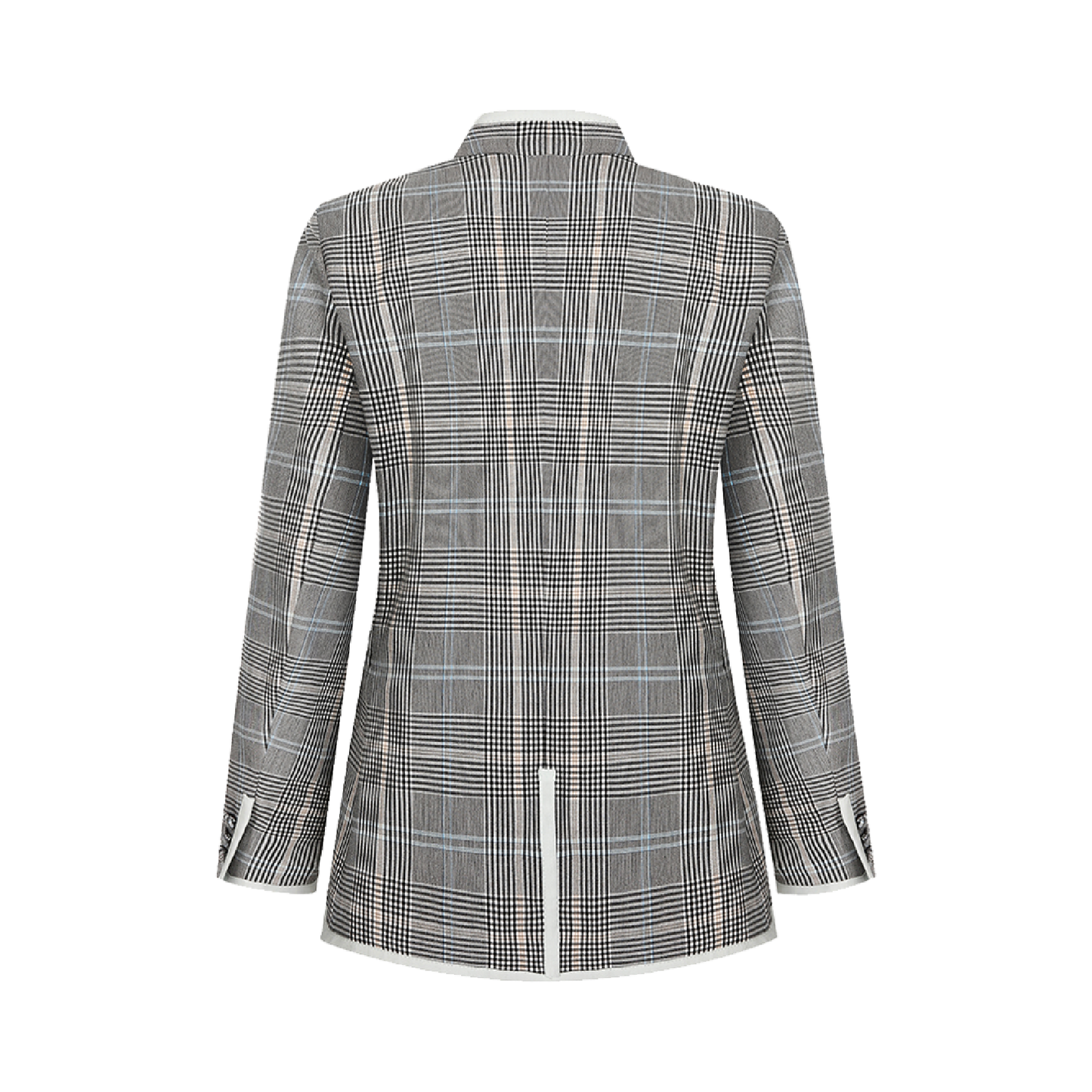 Upcycled Gray Plaid Stand-Collar Jacket – Modern Smart & Minimalist
