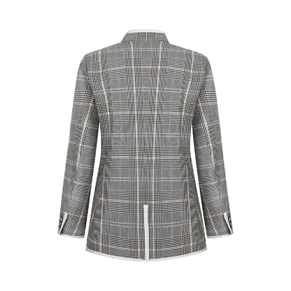 Upcycled Gray Plaid Stand-Collar Jacket – Modern Smart & Minimalist