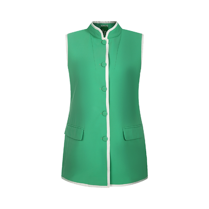 Upcycled Green Stand-Collar Vest – Sustainable Retro Sporty Style