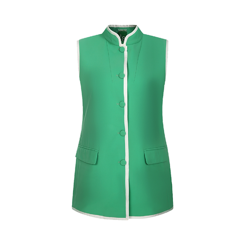 Upcycled Green Stand-Collar Vest – Sustainable Retro Sporty Style
