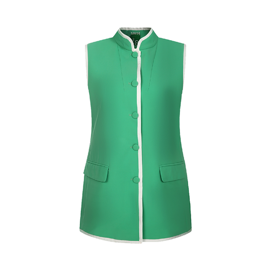 Upcycled Green Stand-Collar Vest – Sustainable Retro Sporty Style