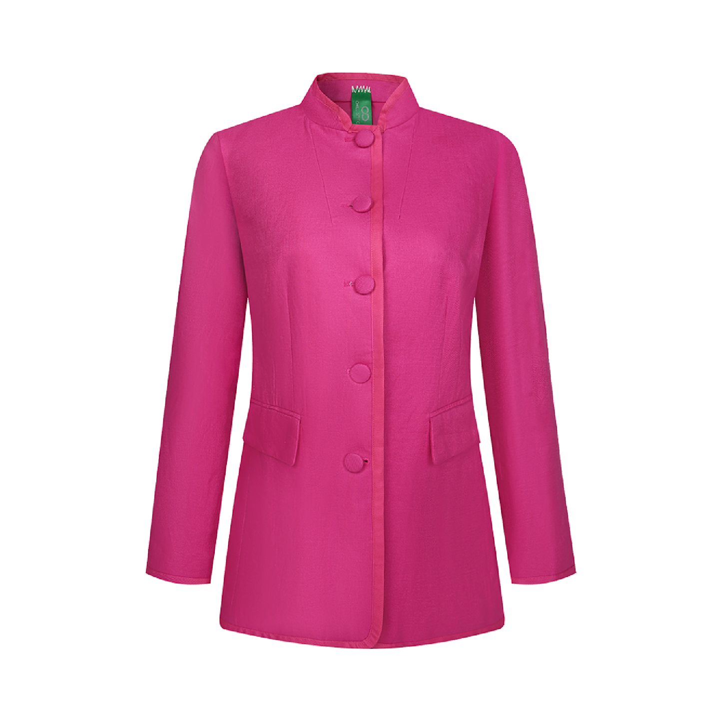 Upcycled Rose Red Stand-Collar Jacket – Modern Oriental Elegance