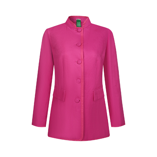 Upcycled Rose Red Stand-Collar Jacket – Modern Oriental Elegance