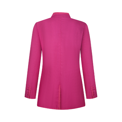 Upcycled Rose Red Stand-Collar Jacket – Modern Oriental Elegance