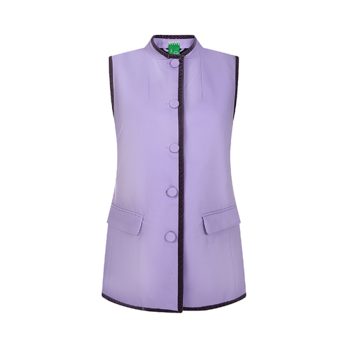 Upcycled Purple Stand-Collar Vest – Artistic Oriental & Vintage Style