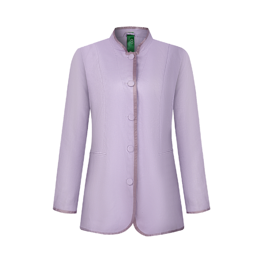 Sustainable Lilac Linen Jacket for Women – Stand-Collar & Soft Elegance