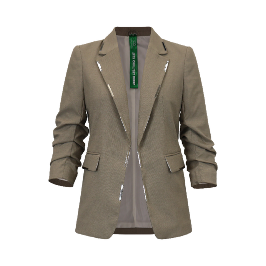 ✨ Women’s Metallic Blazer with Chrome Hardware – Futuristic Tailoring