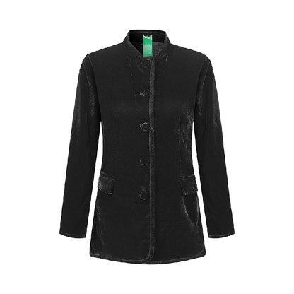 Black Velvet Stand-Collar Jacket – Vintage Luxury Meets Modern Minimalism