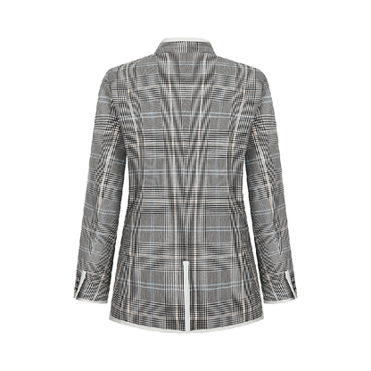Upcycled Gray Plaid Stand-Collar Jacket – Modern Smart & Minimalist