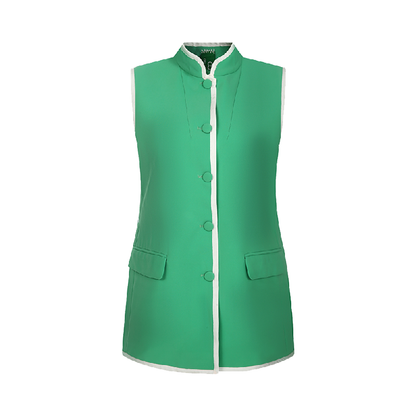 Upcycled Green Stand-Collar Vest – Sustainable Retro Sporty Style