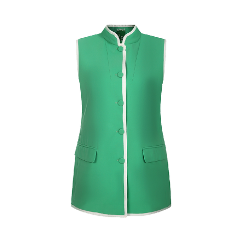 Upcycled Green Stand-Collar Vest – Sustainable Retro Sporty Style
