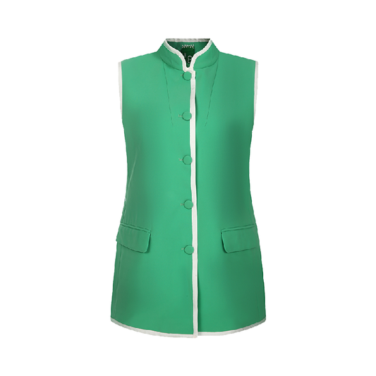 Upcycled Green Stand-Collar Vest – Sustainable Retro Sporty Style
