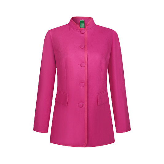 Upcycled Rose Red Stand-Collar Jacket – Modern Oriental Elegance