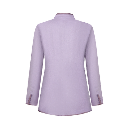 Sustainable Lilac Linen Jacket for Women – Stand-Collar & Soft Elegance