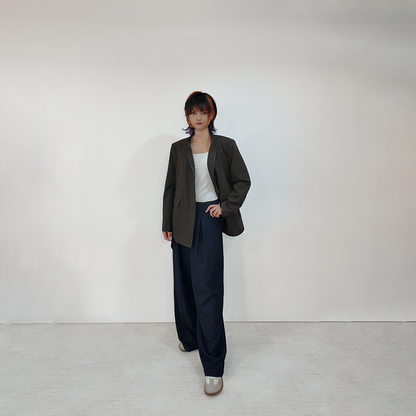 Upcycled Brown Stand-Collar Jacket – Plaid Meets Punk Edge