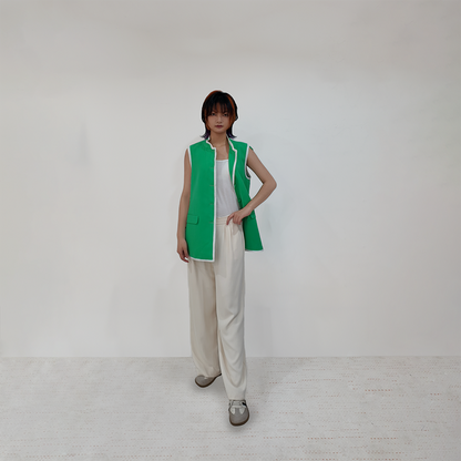 Upcycled Green Stand-Collar Vest – Sustainable Retro Sporty Style