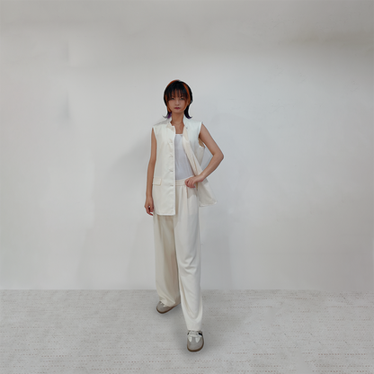Upcycled White Stand-Collar Vest – Minimalist Oriental Chic