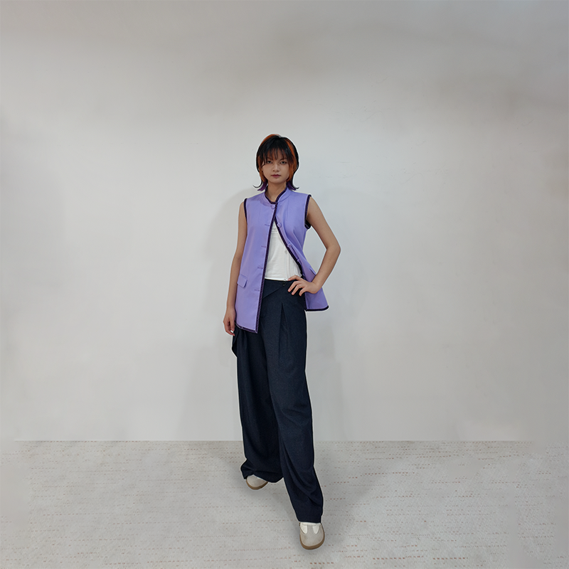 Upcycled Purple Stand-Collar Vest – Artistic Oriental & Vintage Style