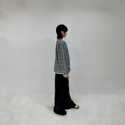 Upcycled Gray Plaid Stand-Collar Jacket – Modern Smart & Minimalist