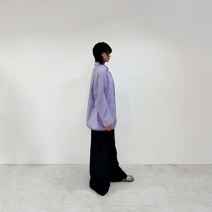 Sustainable Lilac Linen Jacket for Women – Stand-Collar & Soft Elegance
