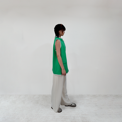 Upcycled Green Stand-Collar Vest – Sustainable Retro Sporty Style